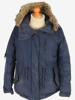 Womens Lee Fur Collar Overcoat Jacket Vintage Size S Navy C2503-0