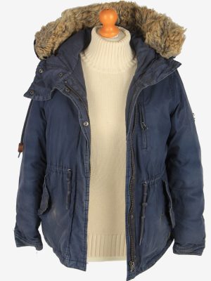 Womens Lee Fur Collar Overcoat Jacket Vintage Size S Navy C2503-157996