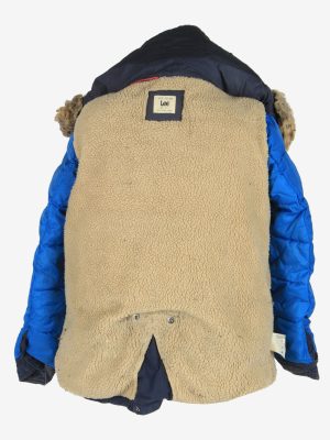 Womens Lee Fur Collar Overcoat Jacket Vintage Size S Navy C2503-157999