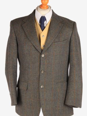 Burberry Tweed Mens Blazer Jacket Windowpane Country Size M Grey -HT2926-0