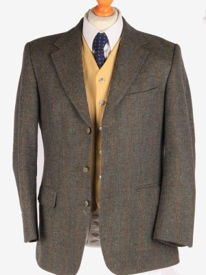 Burberry Tweed Mens Blazer Jacket Windowpane Country Size M Grey -HT2926-165482