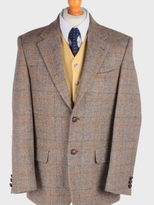 Mens Harris Tweed Blazer Jacket Windowpane Country Vintage Size M Multi -HT2952-0