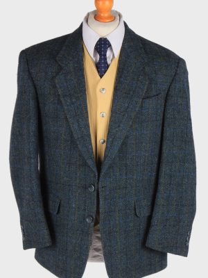 Harris Tweed Mens Blazer Jacket Windowpane Country Size L Dark Green -HT2994-165892