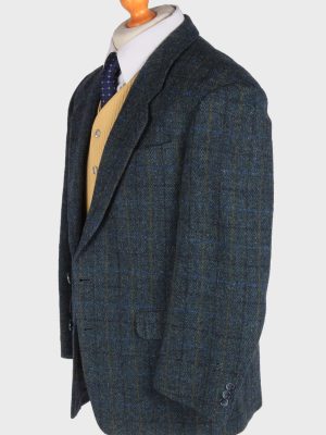 Harris Tweed Mens Blazer Jacket Windowpane Country Size L Dark Green -HT2994-165893