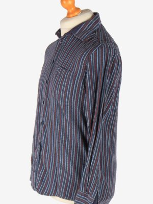 Mens Long Sleeves Striped Shirt Thick Cotton Vintage Size M Navy SH4040-164040