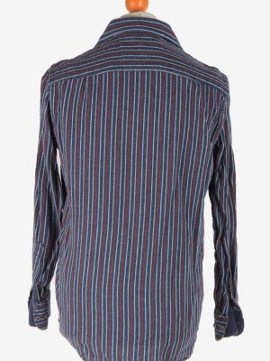 Mens Long Sleeves Striped Shirt Thick Cotton Vintage Size M Navy SH4040-163801