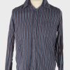 Mens Long Sleeves Striped Shirt Thick Cotton Vintage Size M Navy SH4040-0