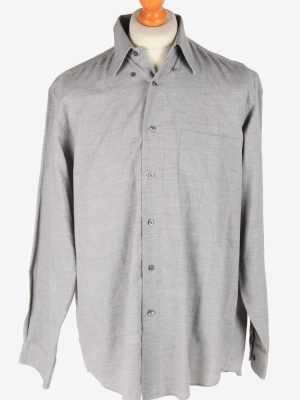 Mens Long Sleeves Flannel Shirt Plain Thick Cotton Vintage Size M Light Grey SH4053-163851