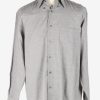 Mens Long Sleeves Flannel Shirt Plain Thick Cotton Vintage Size M Light Grey SH4053-0