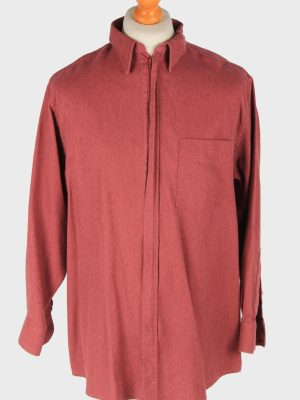 Mens Long Sleeves Flannel Shirt Caton Full Zip Vintage Size L Rose SH4061-0