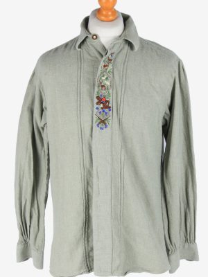 Cotton Shirt Long Sleeve Button Up Vintage Size L Green SH4071-0