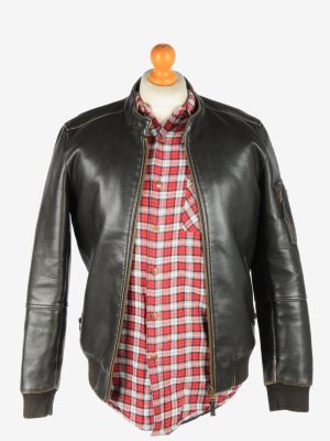 Zara Leather Jacket Men's Bomber Motorbiker Vintage Size S Dark Brown C2786-0