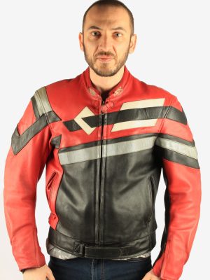 Men's Leather Motorcycle Jacket Race Biker Vintage Size S Multi C2741-0