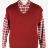 Men's Sleeveless Jumper Gilet Cardigan Vintage Size M Maroon -IL2606-0