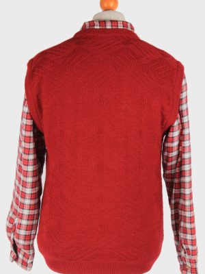 Men's Sleeveless Jumper Gilet Cardigan Vintage Size M Burgundy -IL2609-164378