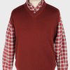 Men's Sleeveless Jumper Gilet Cardigan Vintage Size L Burgundy -IL2611-0