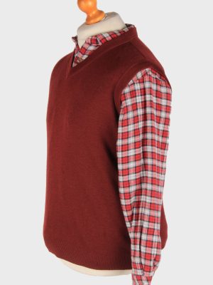 Men's Sleeveless Jumper Gilet Cardigan Vintage Size L Burgundy -IL2611-164385