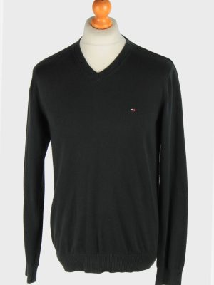 Tommy Hilfiger V Neck Jumper Pullover Vintage Size M Black -IL2501-0
