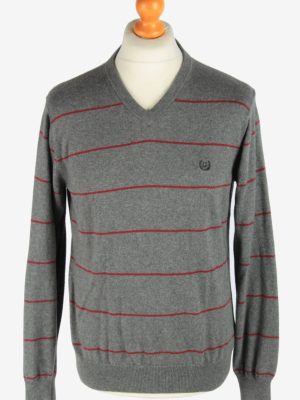 Chaps V Neck Jumper Pullover Vintage Size M Grey -IL2503-0