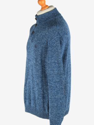Chaps Button Neck Jumper Pullover Elbow Patch Vintage Size L Dark Blue -IL2537-162271