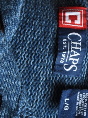 Chaps Button Neck Jumper Pullover Elbow Patch Vintage Size L Dark Blue -IL2537-162273