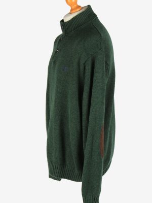 Chaps Button Neck Jumper Pullover Elbow Patch Vintage Size XXL Dark Green -IL2538-162275