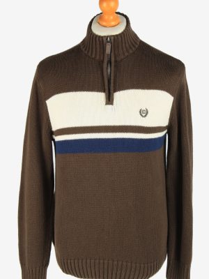 Chaps Zip Neck Jumper Pullover Vintage Size M Brown -IL2404-0