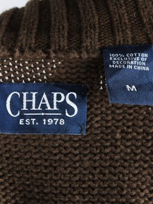Chaps Zip Neck Jumper Pullover Vintage Size M Brown -IL2404-161028