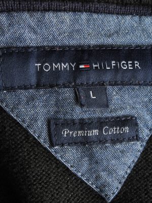 Tommy Hilfiger Zip Neck Jumper Pullover Vintage Size L Black -IL2412-161060