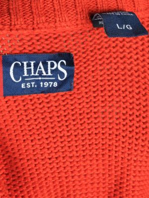 Chaps V Neck Jumper Pullover Vintage Size L Orange -IL2413-161064