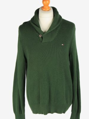 Tommy Hilfiger Button Neck Jumper Pullover Vintage Size L Green -IL2417-0
