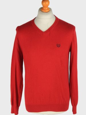 Chaps V Neck Jumper Pullover Vintage Size S Red -IL2448-0