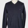 Tommy Hilfiger V Neck Jumper Pullover Vintage Size L Navy -IL2451-0