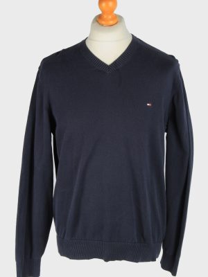 Tommy Hilfiger V Neck Jumper Pullover Vintage Size L Navy -IL2451-0