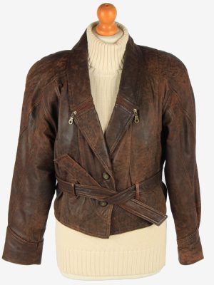 Women's Genuine Leather Jacket Button Up Vintage Size M Dark Brown C2900-0