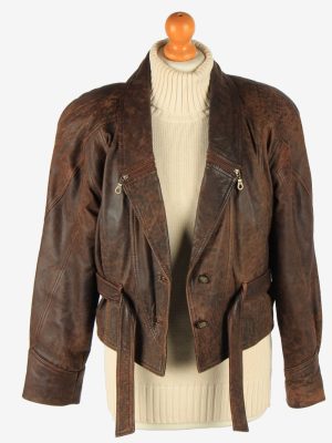 Women's Genuine Leather Jacket Button Up Vintage Size M Dark Brown C2900-160900