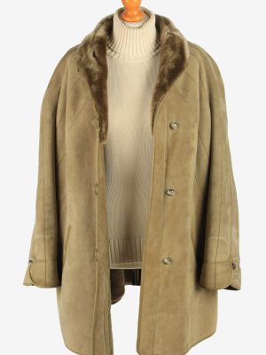 Womens Sheepskin Coat Fur Lined Button Up Vintage Size XL Green C2947-162095