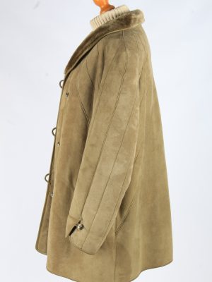 Womens Sheepskin Coat Fur Lined Button Up Vintage Size XL Green C2947-162096