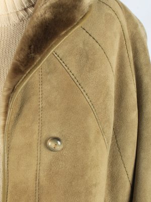 Womens Sheepskin Coat Fur Lined Button Up Vintage Size XL Green C2947-162099