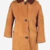 Women's Suede Coat Fur Lining Button Up Vintage Size L Camel C3031-0