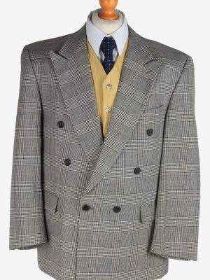 Mens Suit Blazer Jacket Windowpane Wool Country Vintage Size L Grey -HT3134-0