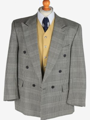 Mens Suit Blazer Jacket Windowpane Wool Country Vintage Size L Grey -HT3134-166798