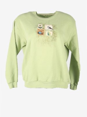 Vintage 90s Sweatshirt Printed Pullover Sports Retro Green Size L