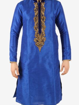 Indian Traditional Mens Wedding Ethnic Wear Kurta 90s Blue Size M