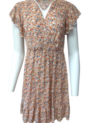 Summer Day Dress Wrap Around Knee Lenght Flutter Sleeve Size S/M