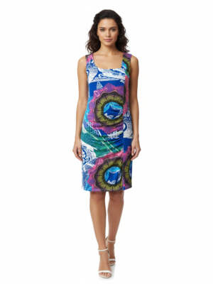 Bodycon Abstract Sleeveless Knee Length Scoop Neck Size S/M