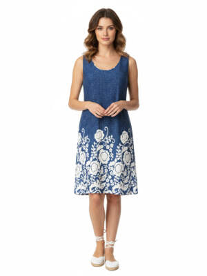 Shift Dress Floral Sleeveless Midi Scoop Neck Size One Size