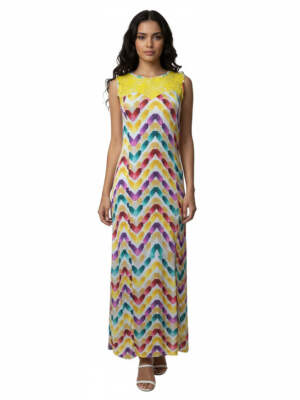 Tank Dress Colourblock Sleeveless Maxi Round Size S
