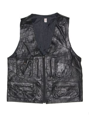 Vintage Men Black Leather Waistcoat Size XXL