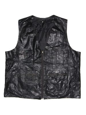 Vintage Men Black Leather Waistcoat Size XXL
